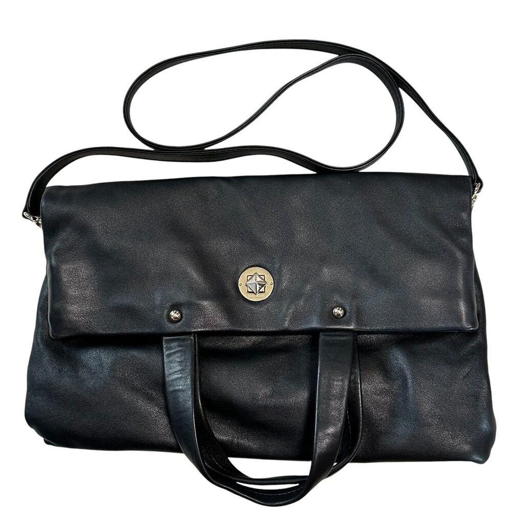 Kate Spade Black Leather Foldover Crossbody Purse Tote
